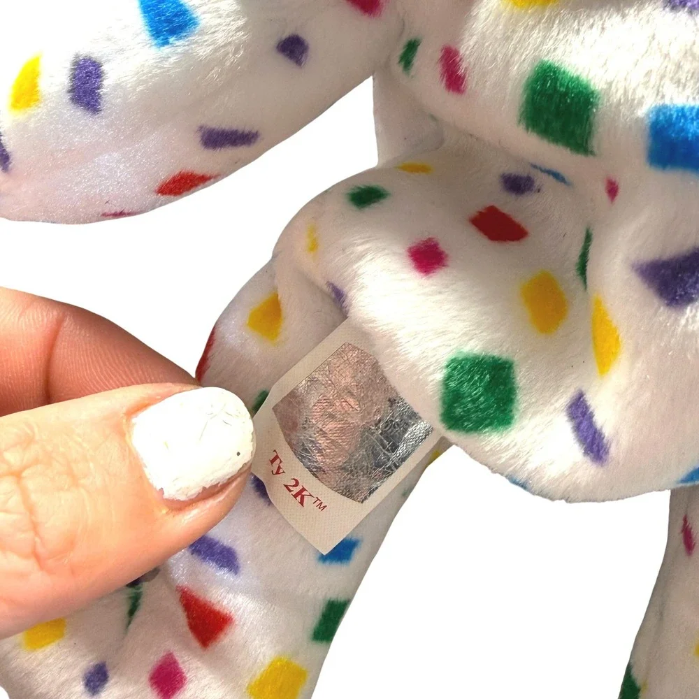 Ty‎ Beanie Baby 2K the Bear White Confetti Millennium Plush 1999 Gold Ribbon Tag